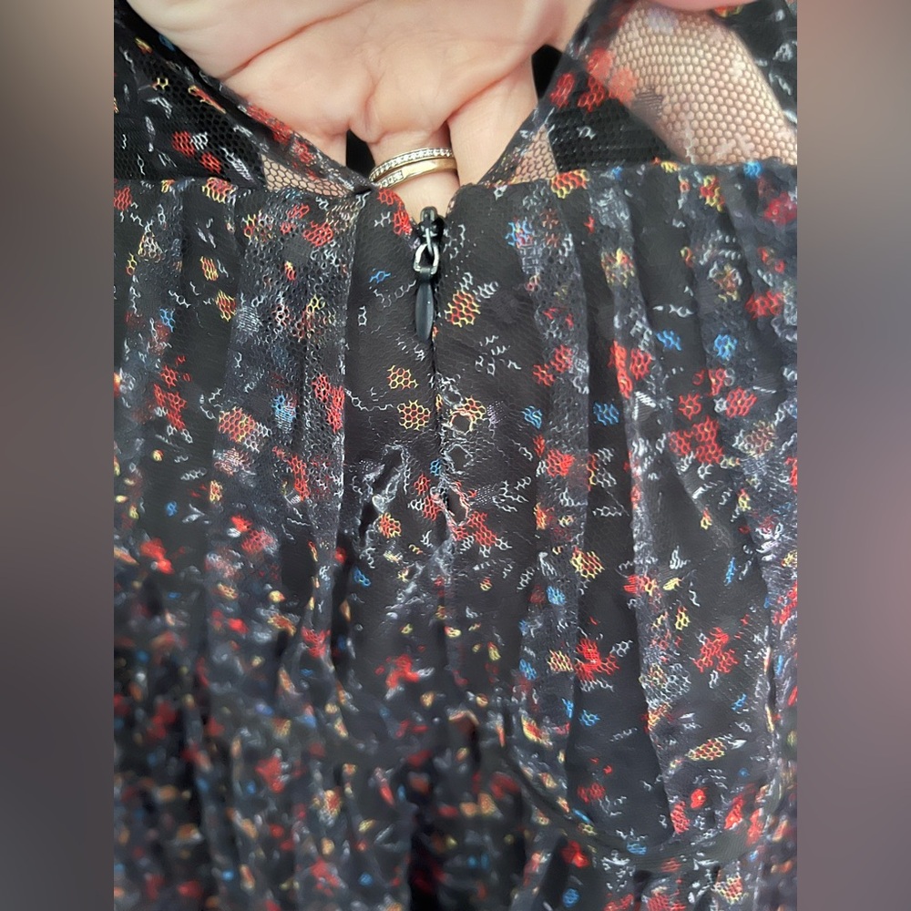 MELLODAY Flutter Sleeve Mesh Maxi Dress In Black Dot Floral New - Picture 11 of 13